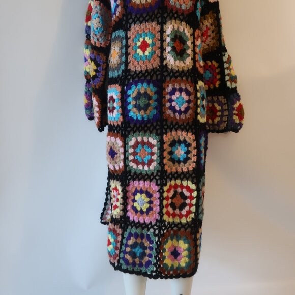 NWT Womens Tina Demel Multicolor Hood Granny Square Crochet Cardigan Sweater M/L - Picture 12 of 13
